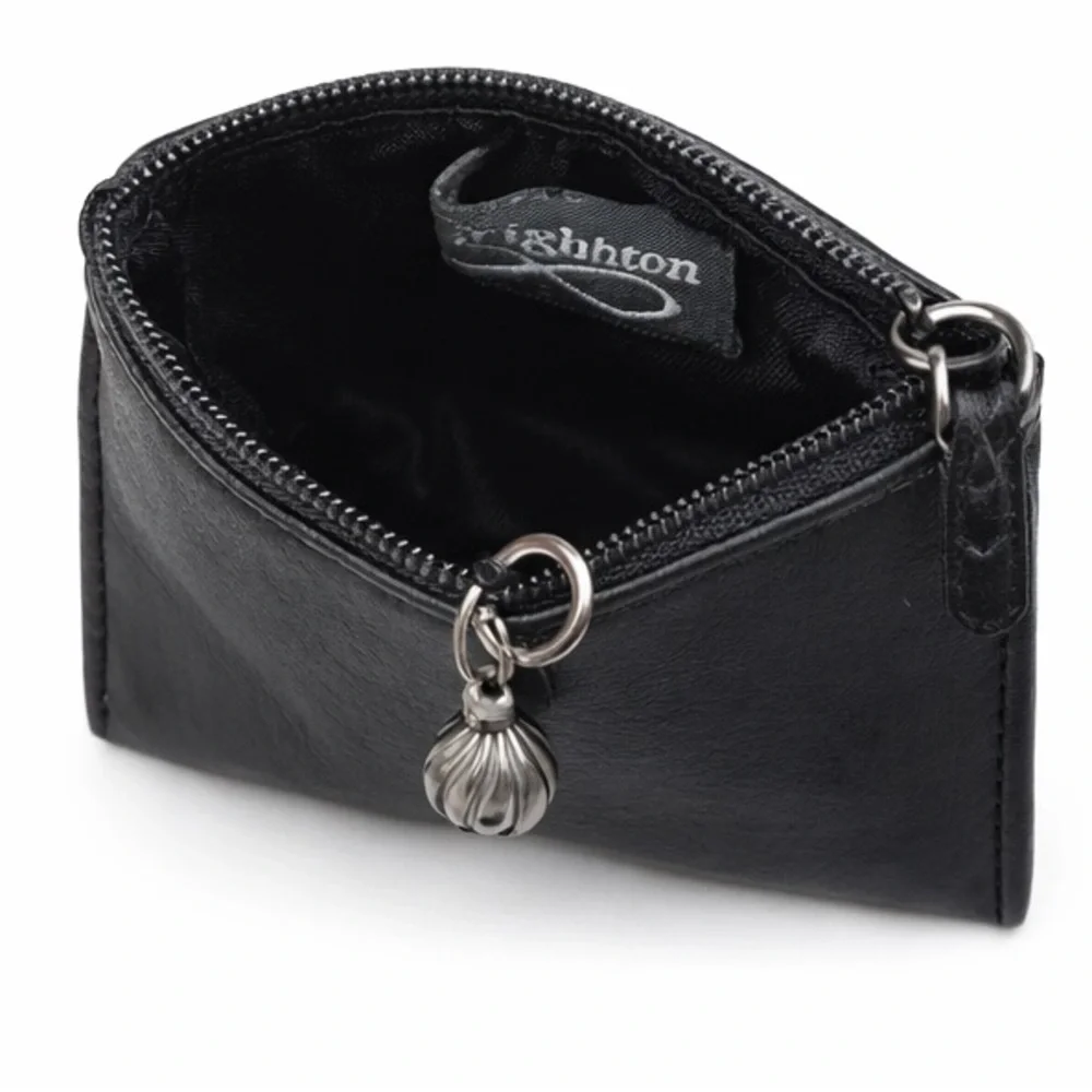 Brighton Black Leather Heart ID Zip Coin Wallet